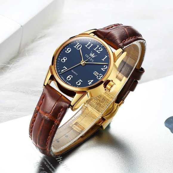 Women's Brown Leather Strap Small Face  Analog Quartz Wrist Waterproof Watch - Picture 3 of 9